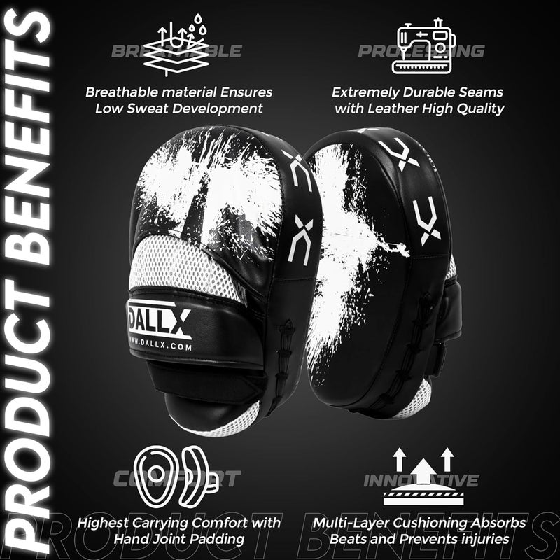 DALLX Sports Punch Mitts Target Focus Pads Hook and Jab Curved for MMA Training Martial Arts Karate Kickboxing Muay Thai with Adjustable Straps Ventilated - Image 2